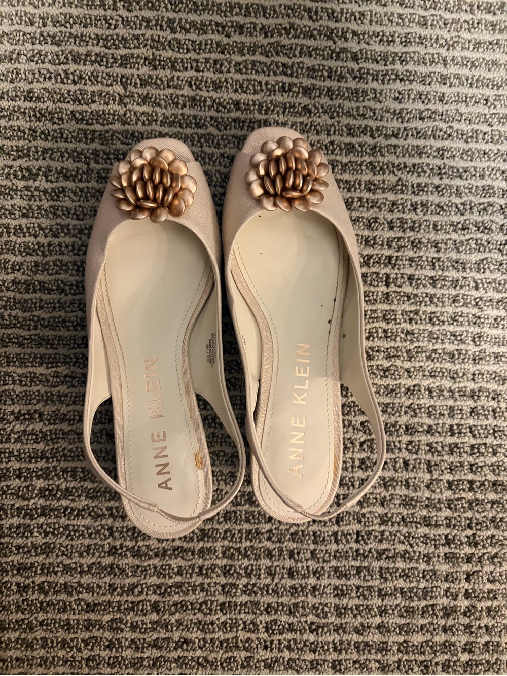 Anne Klein Blush Pink Slingback Flats with Rose Gold Flower Accent